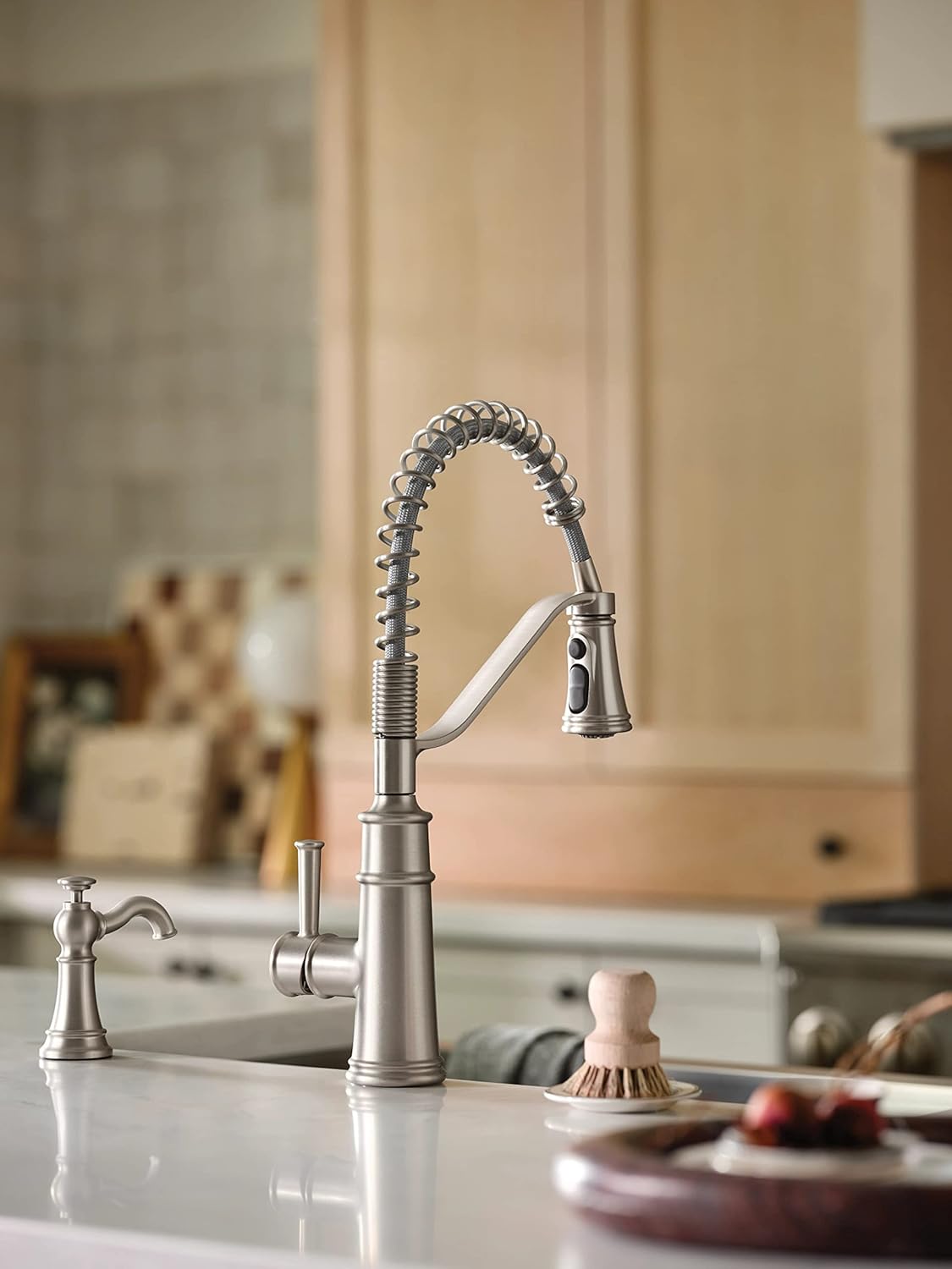 Moen S3945SRS Traditional Deck Mounted Kitchen Soap Dispenser with Above the Sink Refillable Bottle, Spot Resist Stainless