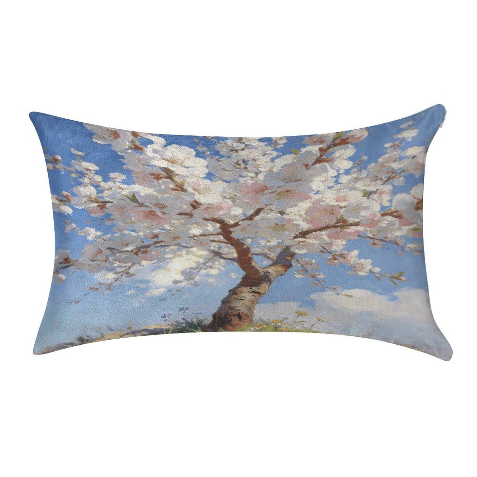 Fodpand Style Blossoming Almond Tree Pillowcase,Elegant Designed Home Decor,Velvet Pillowcase,Soft And Cozy,Pillow Case Cover With Hidden Zipper For Bedroom, Sofa, Couch