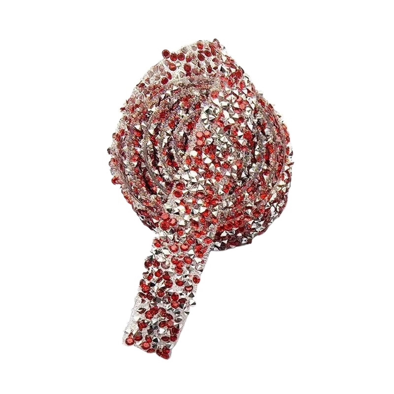 Glitter Tape, DIY Colours Strips Roll 2 Yards Crystal Strass Tape Rhinestone Iron On Dress Multicolor(Red)