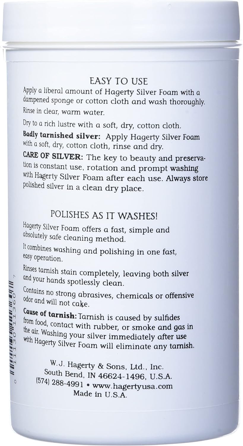 Hagerty Silver Foam: Mild Silver Polish, Gently Removes Tarnish from Sterling, Silver Plate, and Gold, 36-Ounce