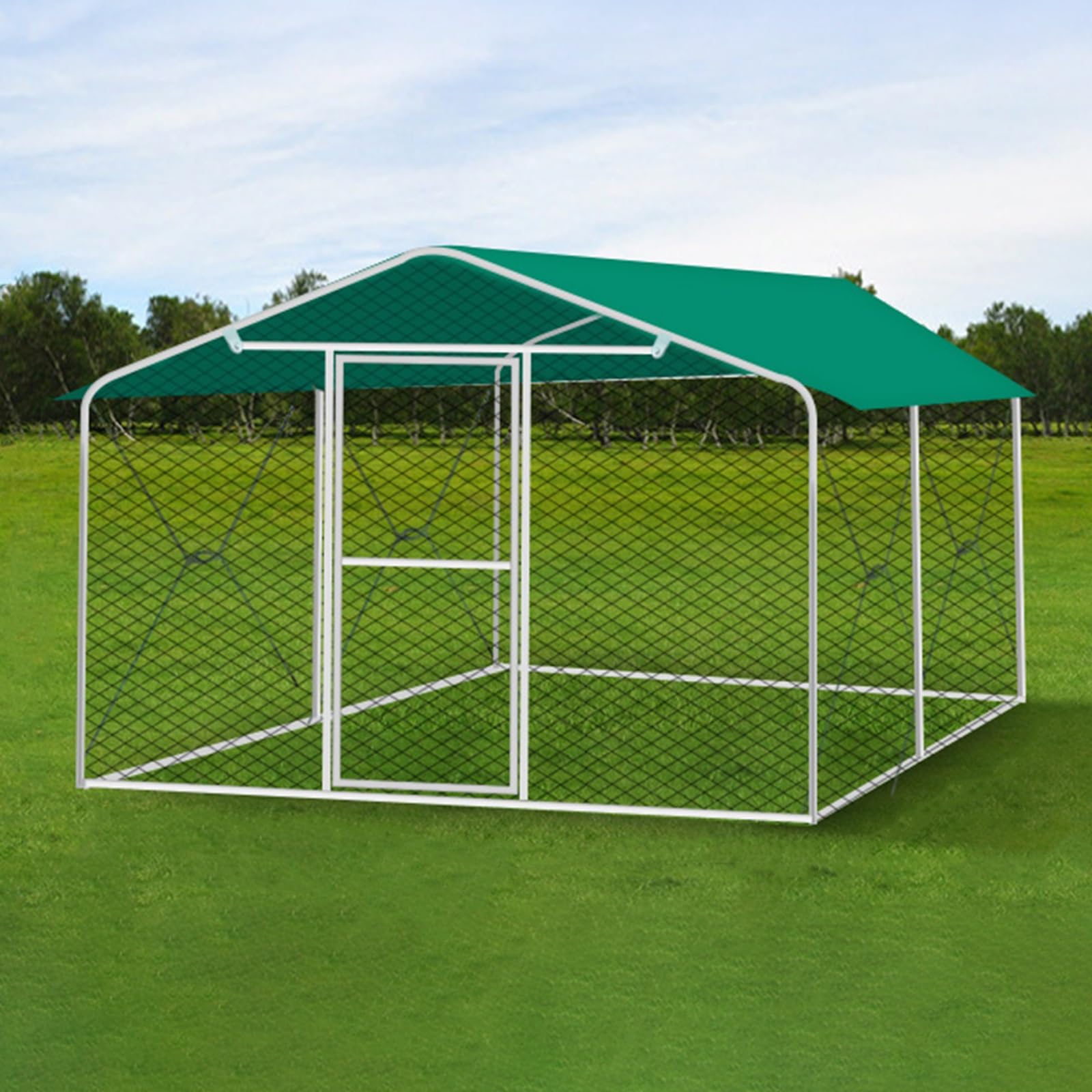 Hühnerkäfig Aus Metall, Hühnerstall für Draußen mit Wasserabweisender Abdeckung, Hühnerhaus für Enten, Kaninchen, Gänse, Geflügel(400 * 300 * 150cm)