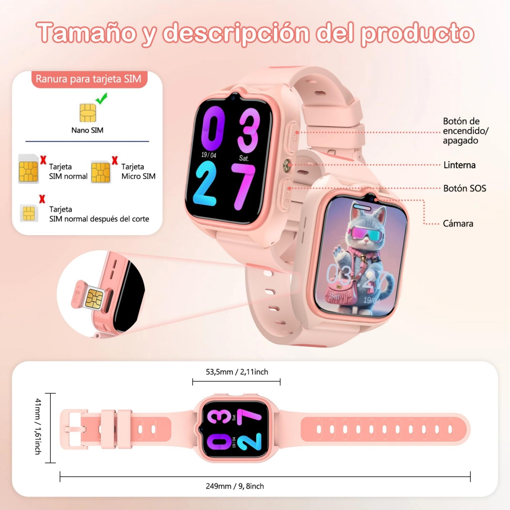 IOWODO 4G Reloj Inteligente Niño, Smartwatch Niños con GPS y Teléfono,Videollamadas, SOS, Mensajes, Modo Escuela, Linterna LED, IP68 Impermeable, Regalo y Juguete para Niños de 4-13 Años