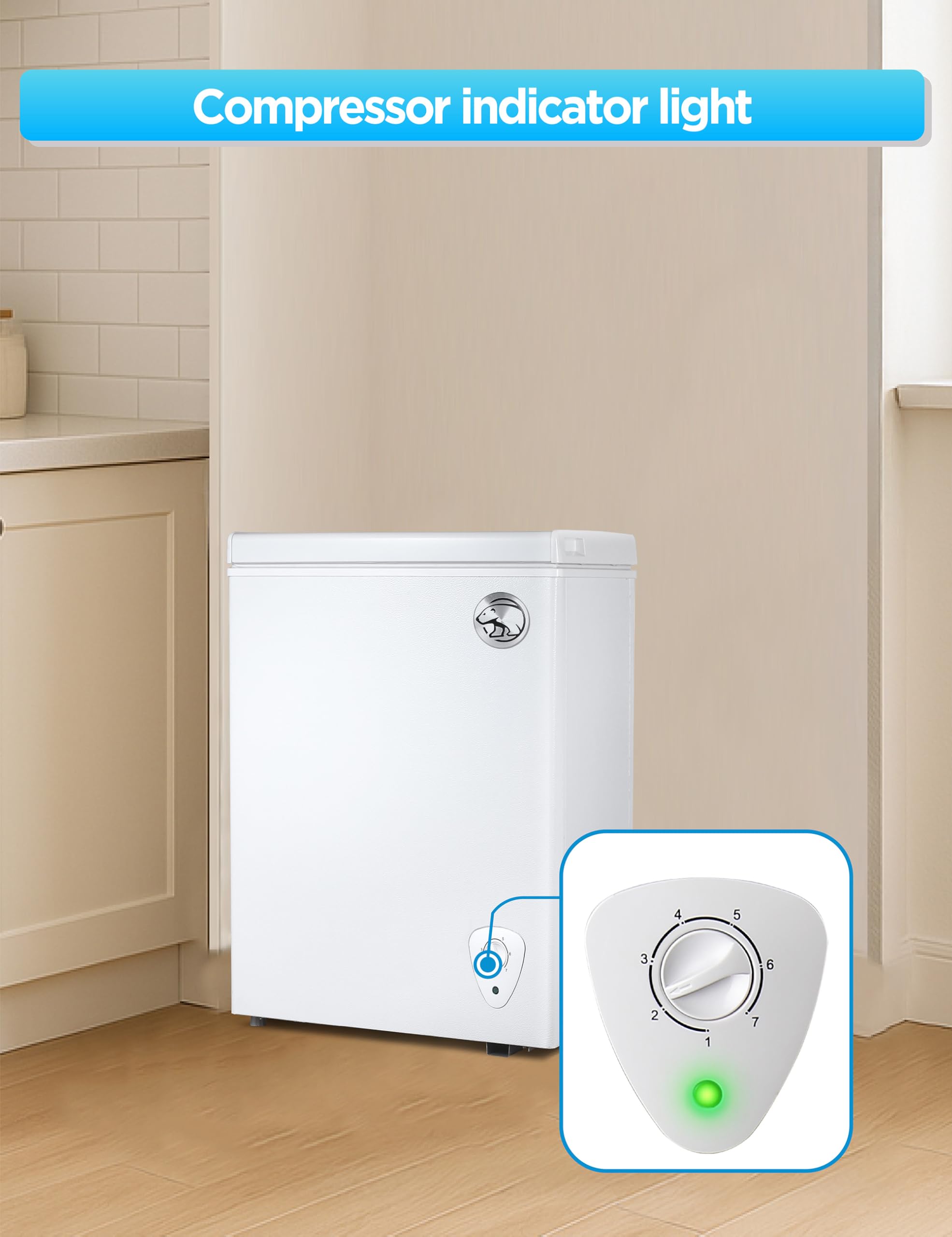 Commercial Cool 1.8 Cu. Ft. Compact Chest Freezer, Textured Finish, Deep Freezer For Frozen Food Storage, Removable Storage Basket, Mechanical Temperature Control, R600a Refrigerant, Ccfw18, White on Fridge.com - View 5