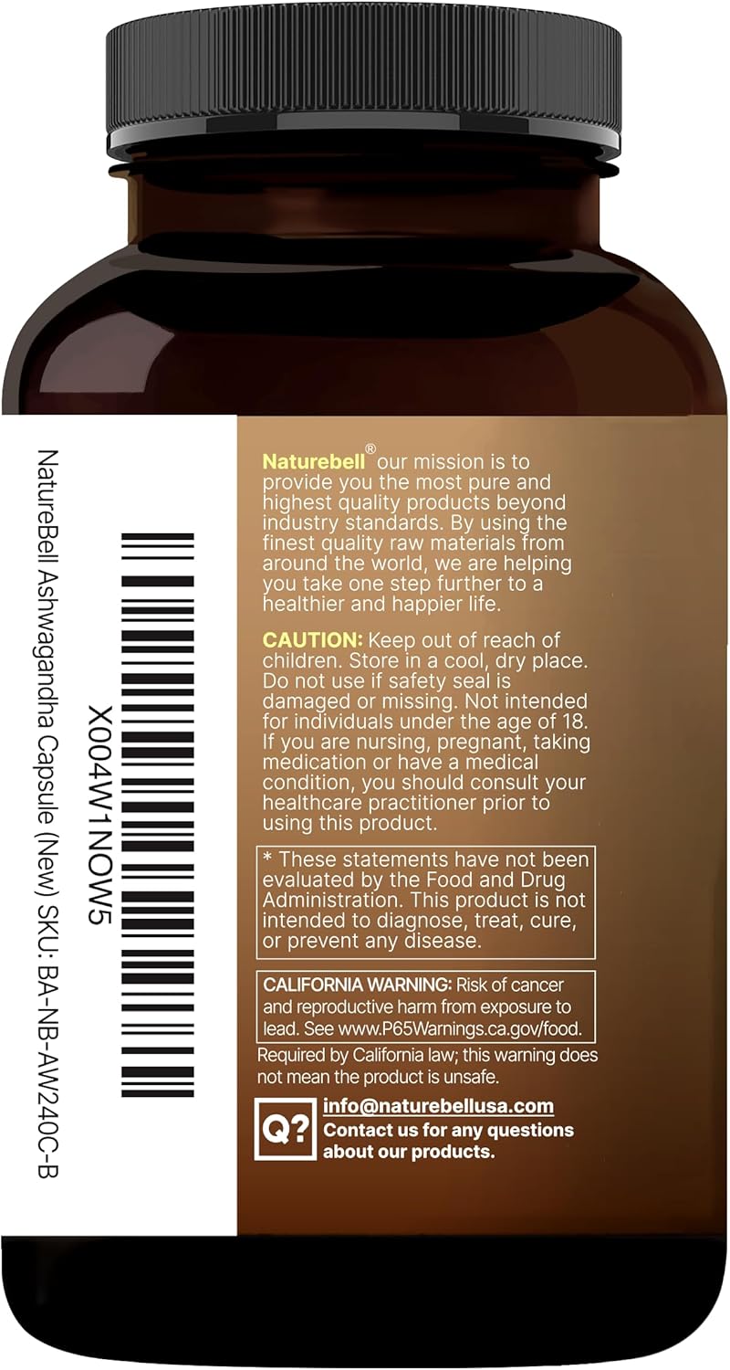 NatureBell Ashwagandha with Black Pepper Extract, 240 Capsules | Ashwagandha Complex with Root Extract – Herbal Supplements for Women & Men – Non-GMO, Gluten Free - Image 8