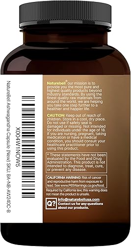 Miniatura 8 de NatureBell Ashwagandha con extracto de pimienta negra, 240 cápsulas | Complejo Ashwagandha con extracto de raíz – Suplementos herbales para mujeres