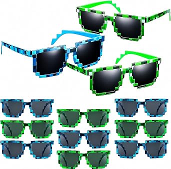 Playbees 12 Pack Pixel Sunglasses - Retro Gamer Pixelated Glasses for Kids & Adults - Neon Party Favors - UV Protected