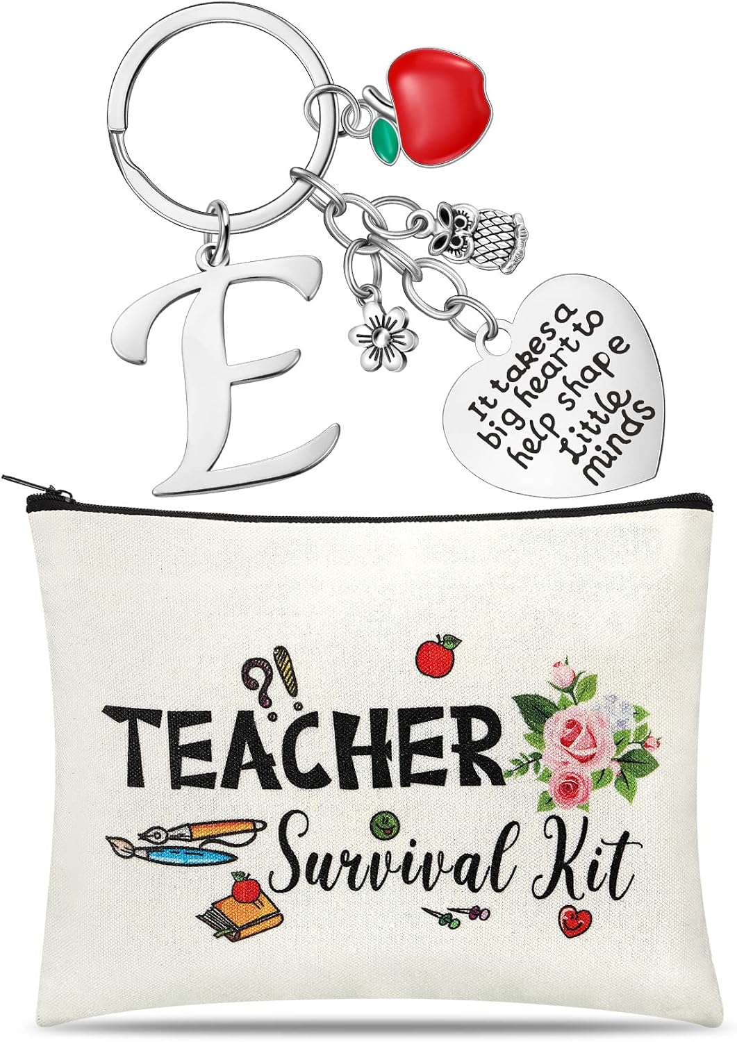 Teacher Appreciation Gift, Initial Keychain Survival Kit Bag,E Style