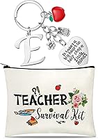 Vista 9 de Set de regalos de agradecimiento para profesores, kit de supervivencia para profesores, llavero con bolsa de maquillaje inicial, bolsa de cosméticos
