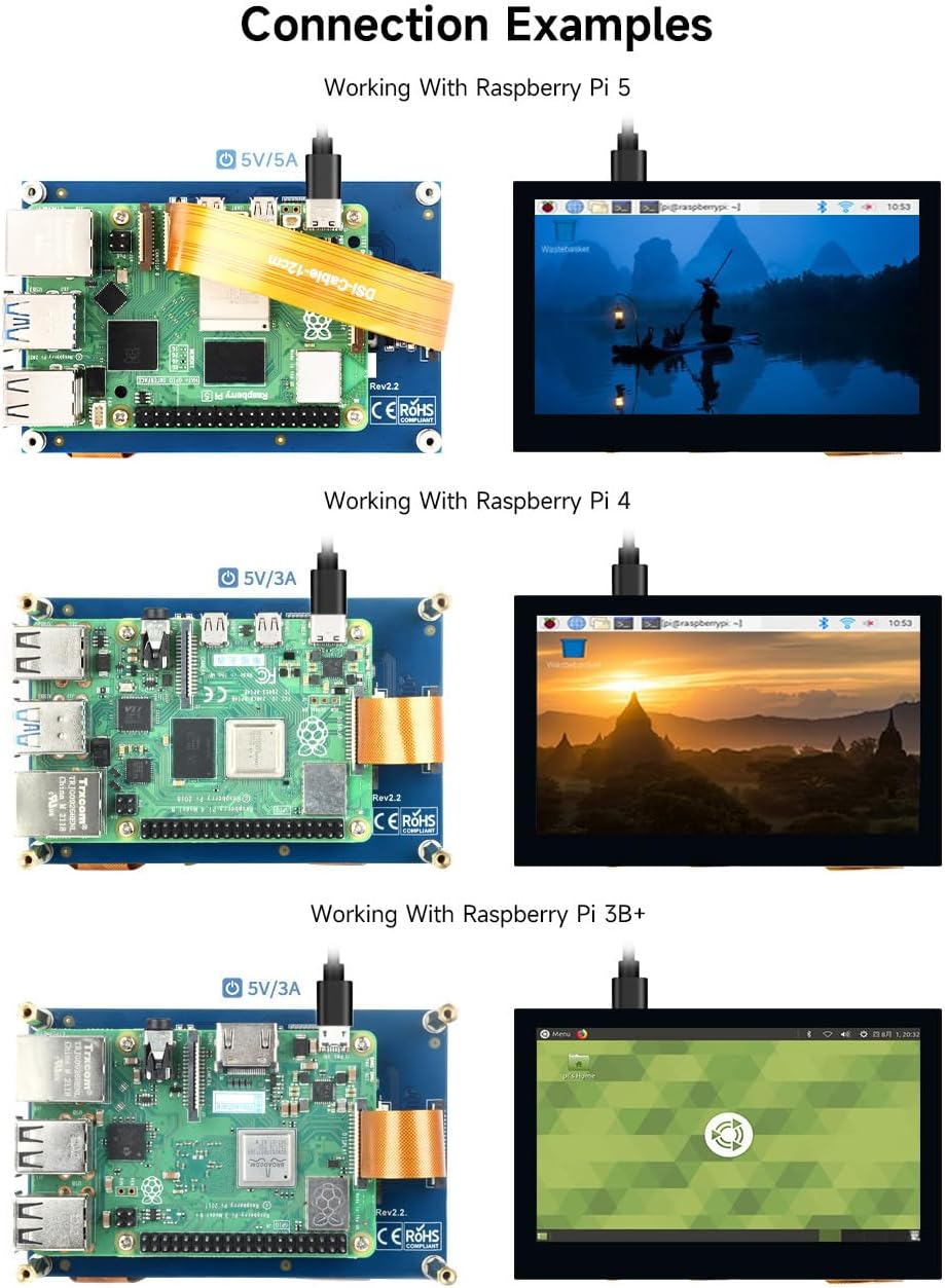 waveshare 4.3inch Capacitive Touch Display Compatible with Raspberry Pi 5/4B/3B+/3A+/3B/2B/B+/A+/CM3/3+/4 800×480 Resolution IPS Wide Angle MIPI DSI Interface
