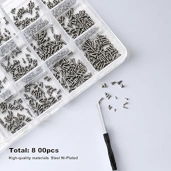 Tiny Screws for Electronics, 800 pcs Mini Micro Small Phillips Pan Head Machine Screws Assortment Kit for Electronic Repair, Nickel-Plated Carbon Steel, M1/M1.2/M1.4/M1.6/M1.7