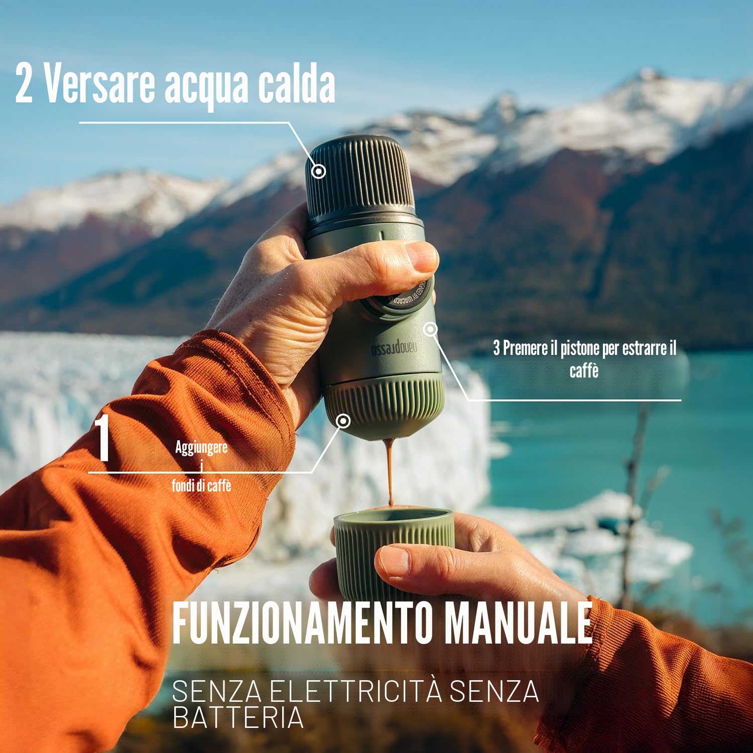 WACACO Nanopresso con S-custodia di Nanopresso, Macchina Caffè Portatile, Versione di Aggiornamento di Minipresso, Espresso Portatile, Caffe Viaggio, Operazione Manuale (Nuovi Elementi Verde Muschio)