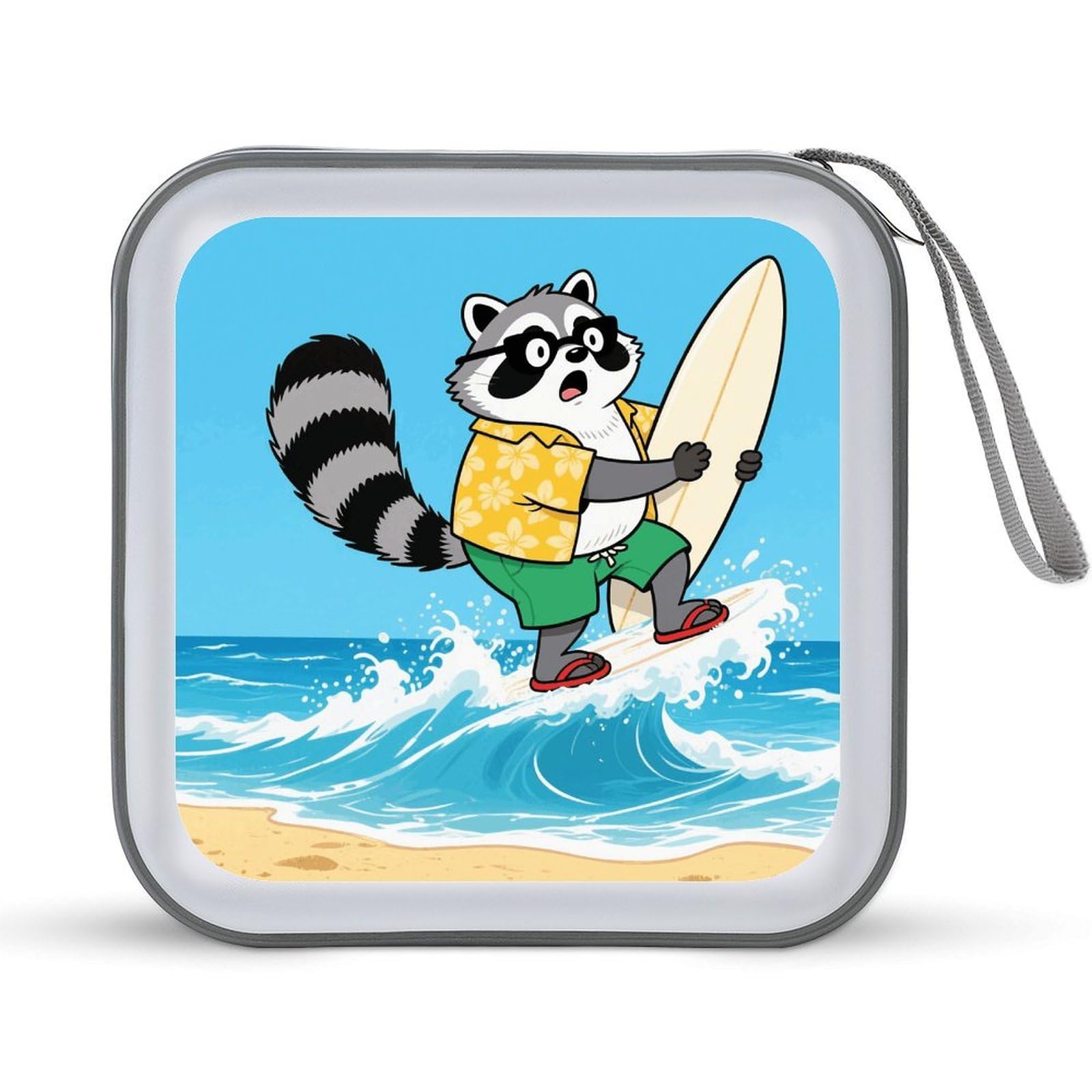 VstaDank Funny Raccoon CD Case Portable Zipper CD Case 40 Capacity Hard Plastic DVD Cases Holder Large Storage Disc Wallet Bag for Car Home Travel DVD Collection Bag