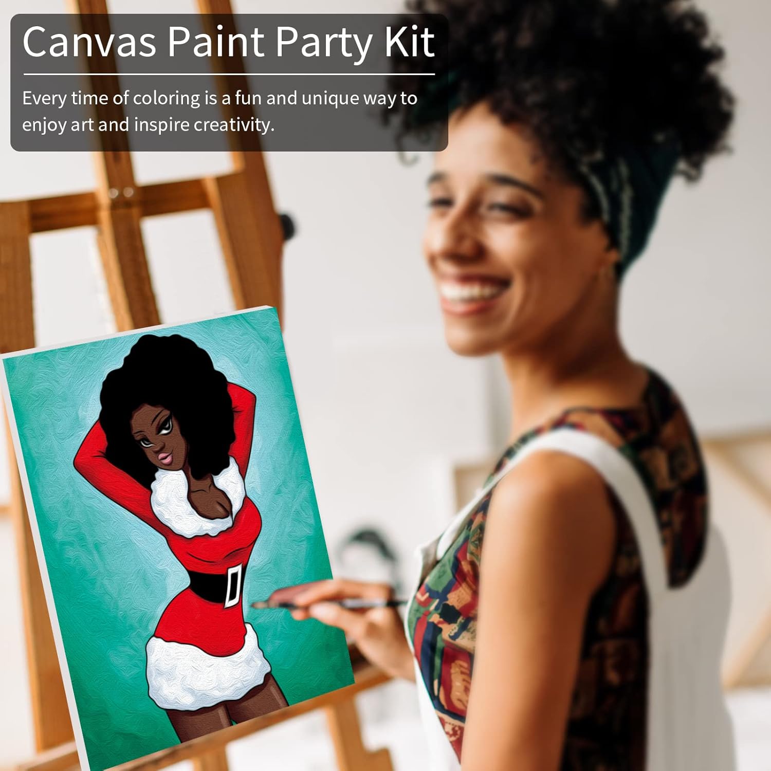 Pre Drawn Paint Canvas Kit for Painting for Adults, 8x10 Stretched Canvas Outline Sip and Paint Party Supplies Acrylic Paint Set for Adult's Christmas Date Night DIY Art
