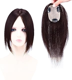 HIYE 部分ウィッグ 頭頂部 女性 人毛100% 手植え ポイントウィッグ リアル 分け目 人工肌 薄毛隠し レディース トップカバー ヘアピース 自然 軽量 白髪 小顔効果 7×10cm センター分け (栗色, 25cm)