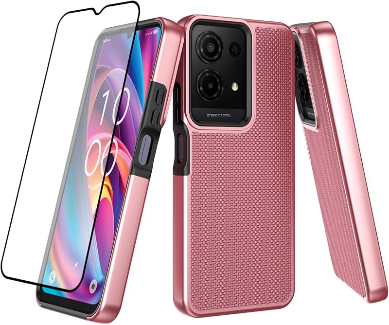 Ailiber for TCL K33 T513V/TCL K32 5G T513W Case, Screen Protector-Rose Gold | Elegant Premium Design, Slim PC Back & Soft Silicone Bumper, Stylish Cell Phone Cover for Office Social Occasions Daily Life