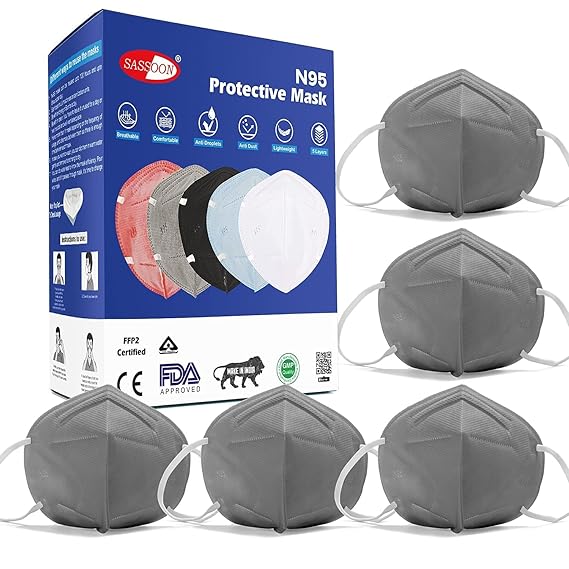 Sassoon BIS Approved N95 Face Mask Combo for Men & Women - Cotton Reuseable & Washable Mask with 5 Layer Protection (Available in Pack of 5 & 10)
