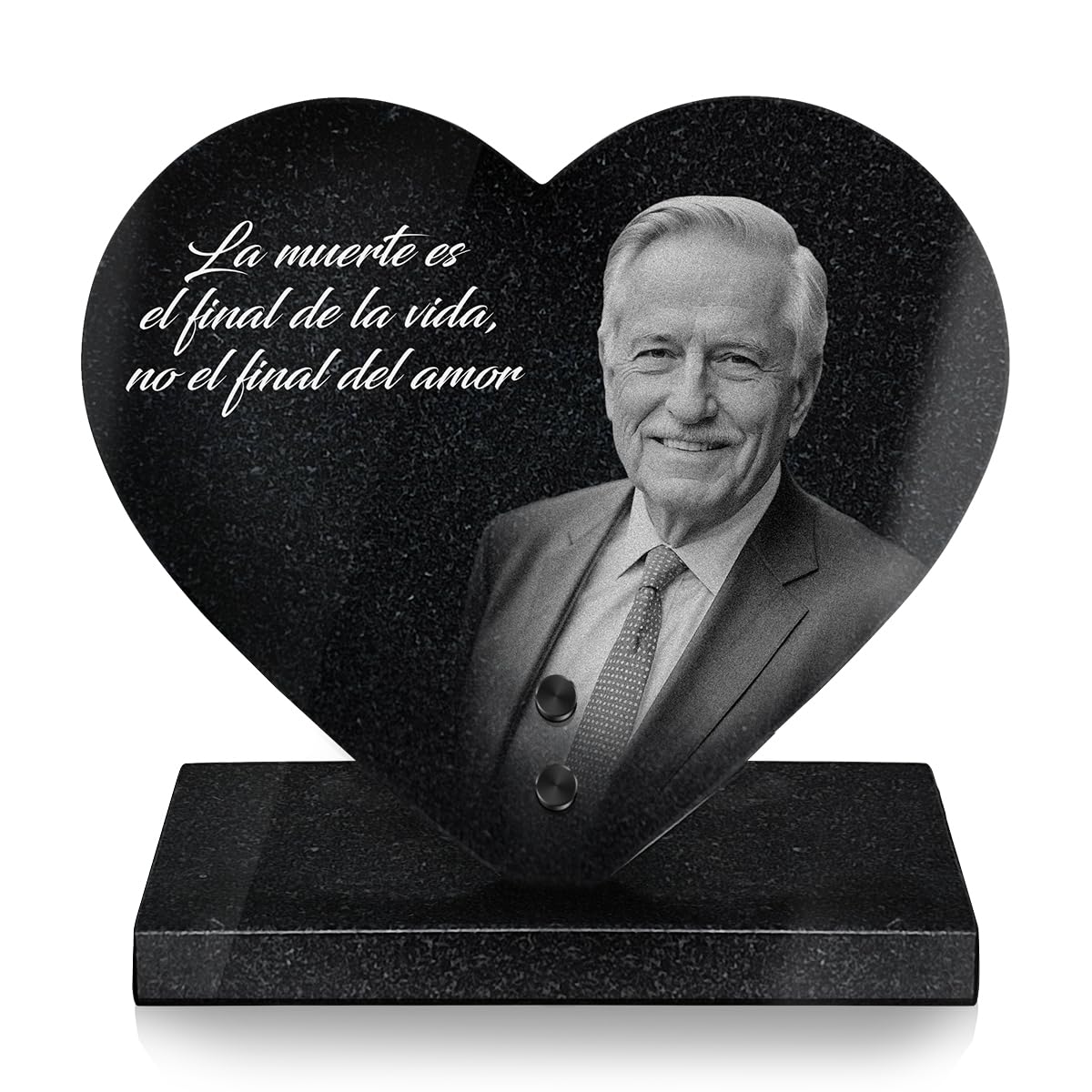Eternel - Placa Funeraria Personalizada Premium, Corazón de Granito Macizo, Foto y Texto Grabados con Láser, Placa Funeraria con Foto Personalizada, Placa de Cementerio, Tumba, Sepultura, Entierro