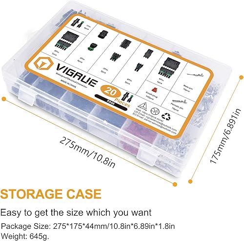 Vista 7 de VIGRUE Juego de 20 conectores de 1/2/3/4/6 pines, kit de conectores impermeables para cables eléctricos automotrices
