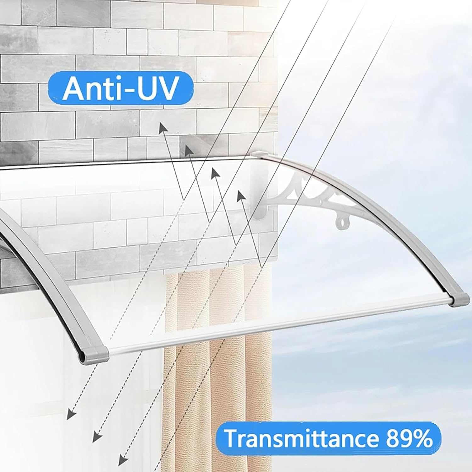 Patio Awning with Bracket, Door Canopy Patio Canopy, Door Awning Polycarbonate Cover Front, Aluminum Window Awning Exterior for UV, Rain Snow Protection Hollow Sheet, 60-300cm (Color : Transparent,