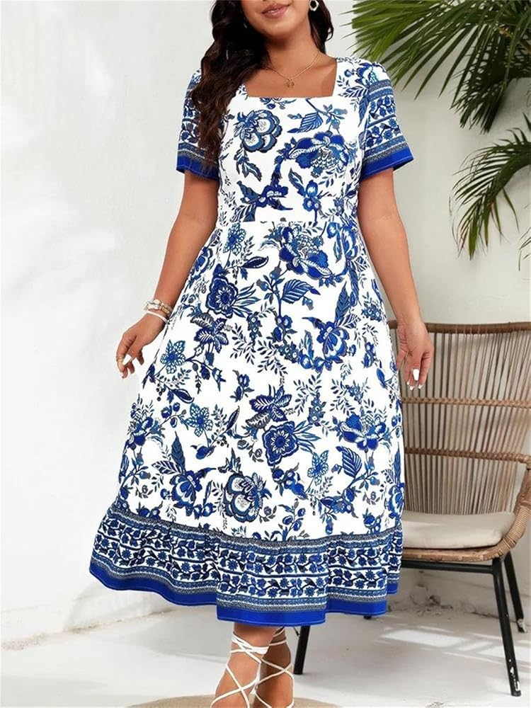 Vestido Mujer Vestido Largo Floral Con Mangas Abullonadas Para