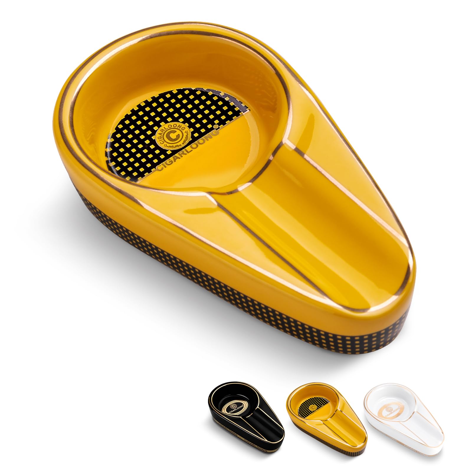 Cigar Ashtray Single Large Smoke Tank Household Ceramic Ashtray Portable Cigar Tool(Yellow)-image-2