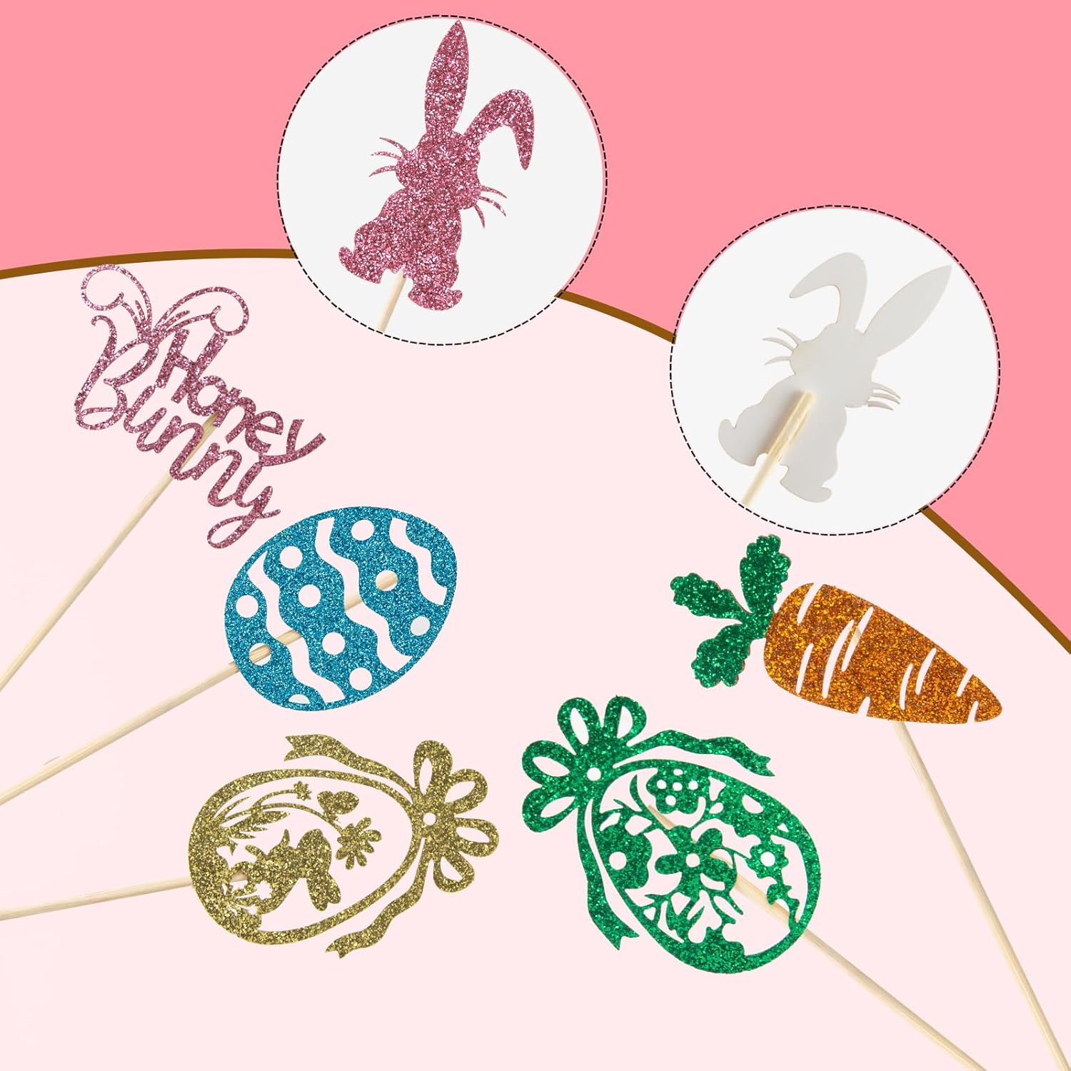 60 Pcs Easter Cupcake Toppers, Bunny Ear Cupcake Toppers Rabbit Cake Toppers for Easter Spring Party Supplies,Multi Style