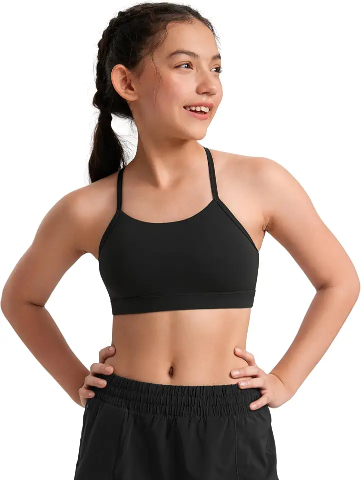 CRZ YOGA Butterluxe Girls Sports Bra - Spaghetti Strap Y Back Racerback for Teens Kids Training Yoga Comfort Crop Top