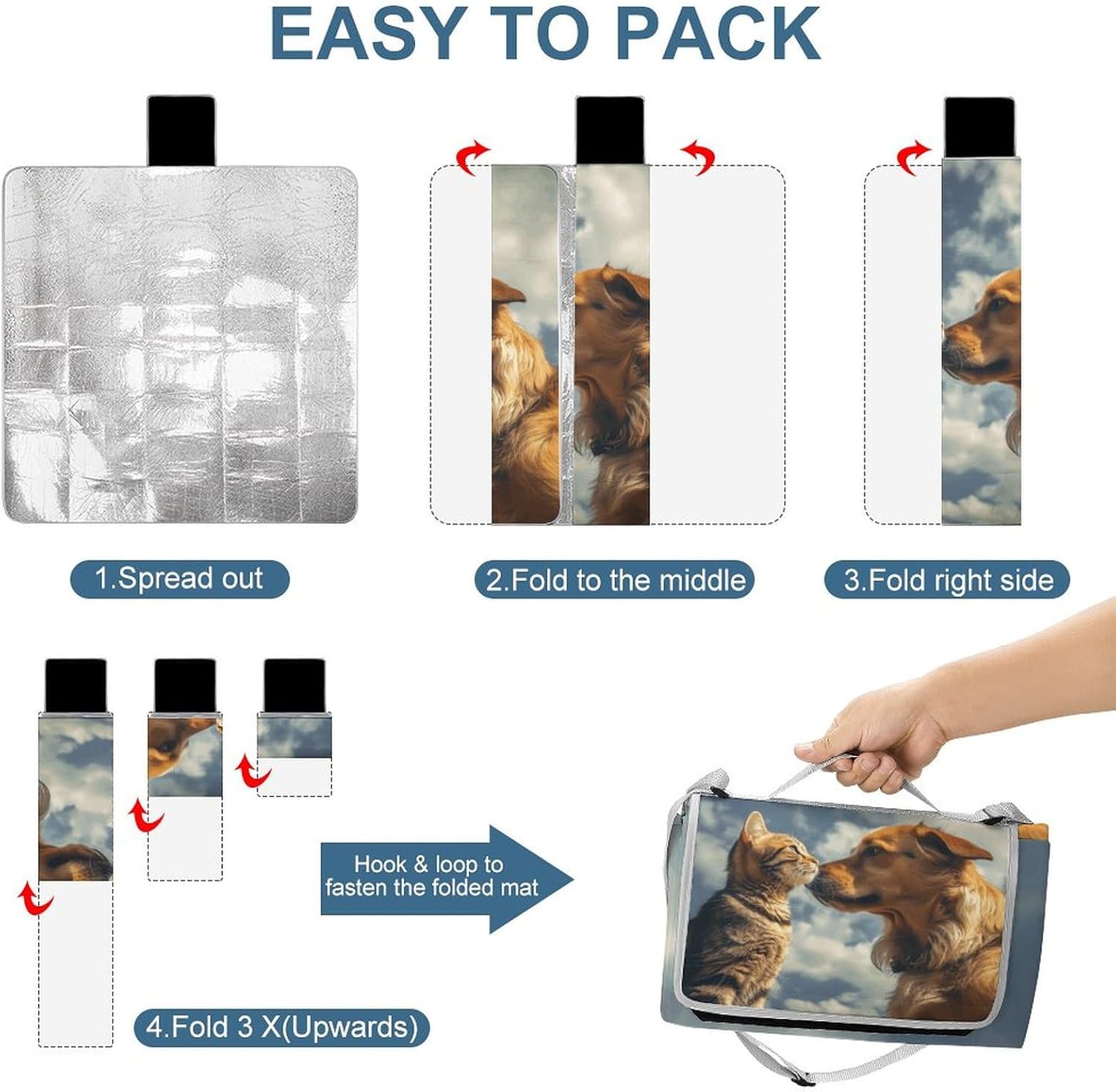 Outdoor Picnic Blanket Extra Large Beach Blanket Waterproof Picnic Mat Dog and Cat Face to Face Camping Blanket Portable with Carry Strap Park Blanket for Grass Camping Park