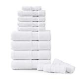 100% Mercerized Cotton Bath Towels Set of 12 – Zero Twist, 4 Bath, 4 Hand Towel & 4 Washcloths, Soft, Ideal for Spa Hotel & Home, Durable After Multiple Washes – White Towels
