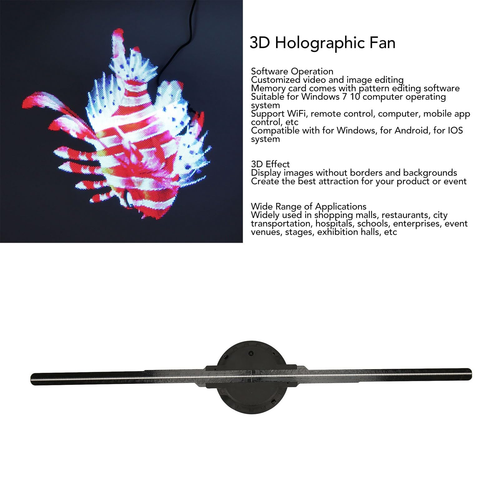 Dpofirs 3D Hologramm Projektor 1080 x 276P, 276 Stück LEDs, Sternenhimmel Projektor Software Betrieb App Steuerung, Projektor 3D Effekt für Einkaufszentren Restaurants (EU-Stecker)