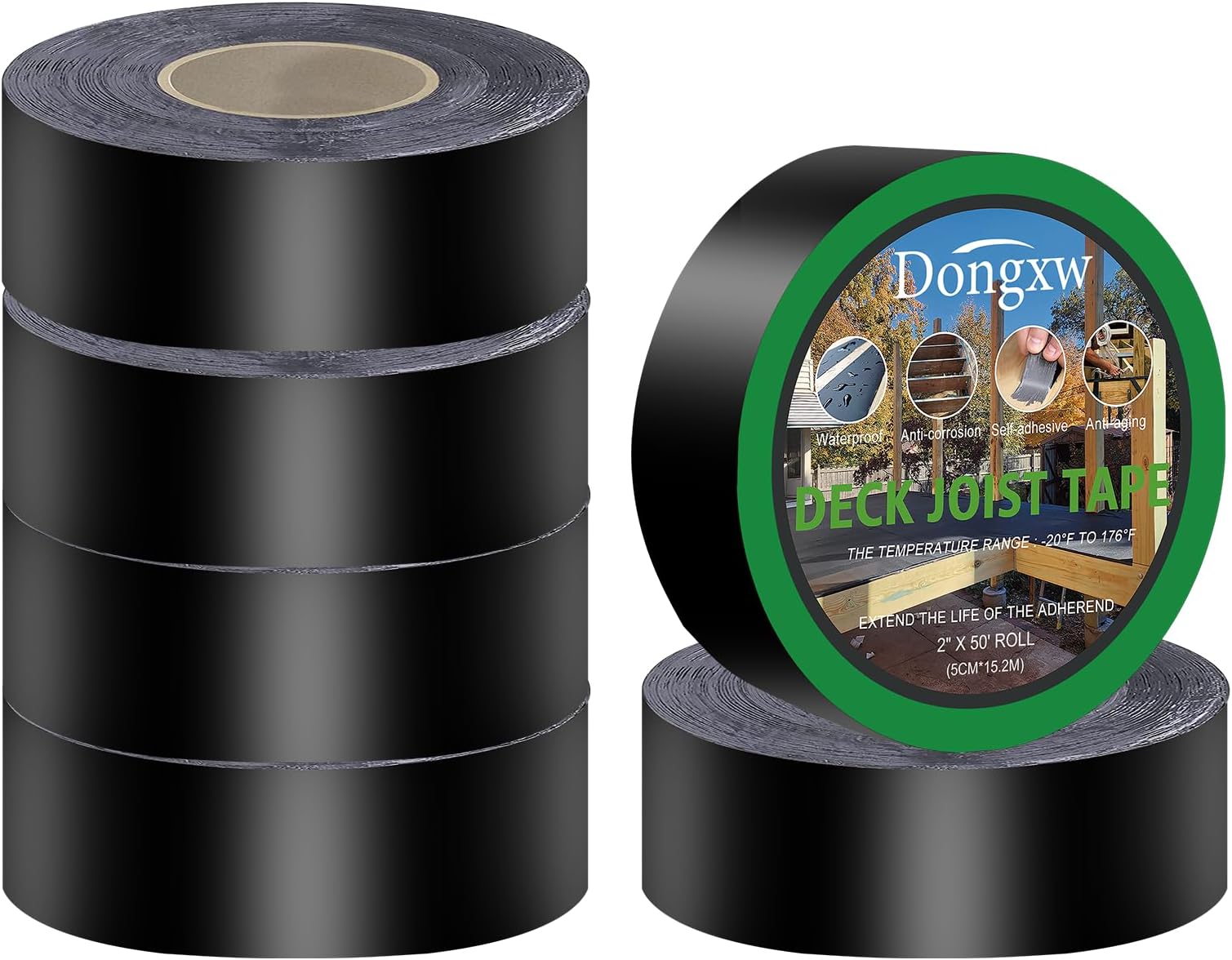 Dongxw Deck Joist Tape, 5cm *15.2m Self-Adhesive Joist Tape for Decking, Waterproof and Weather Resistance for Protect Beams and Wood Decks (6 Rolls)