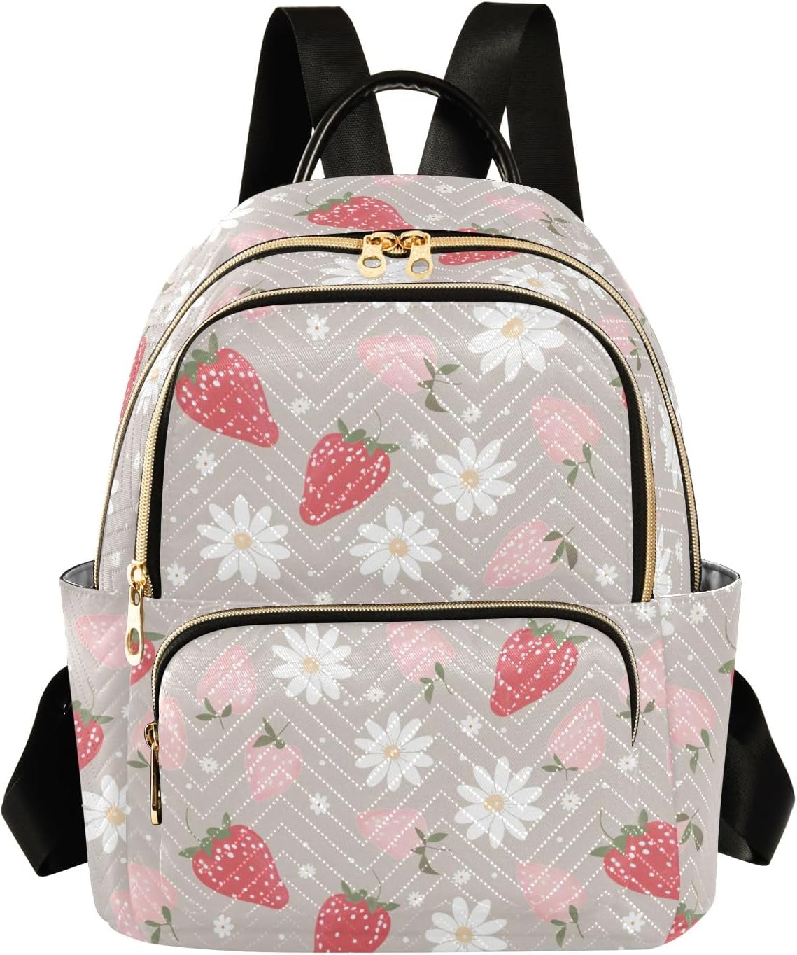 Cute Strawberries White Daisies Womens Small Backpack Purse Travel Backpack Lightweight Cute Mini Backpack Bag Ladies Shoulder Bag Handbag