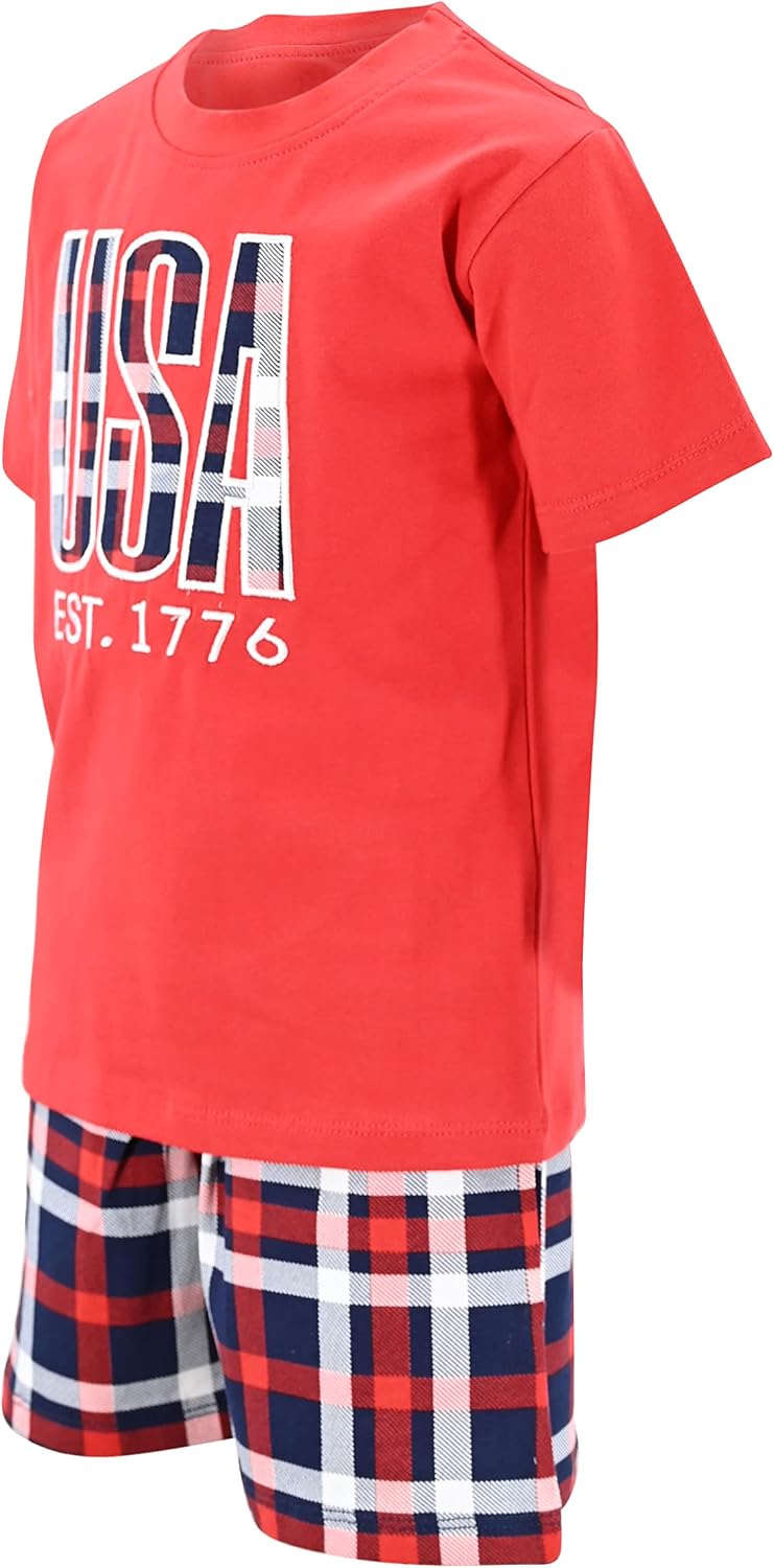 Unique Baby Boys 2pc Shorts Set Outfit Short Sleeve Shirt with Graphic Applique Print and Shorts