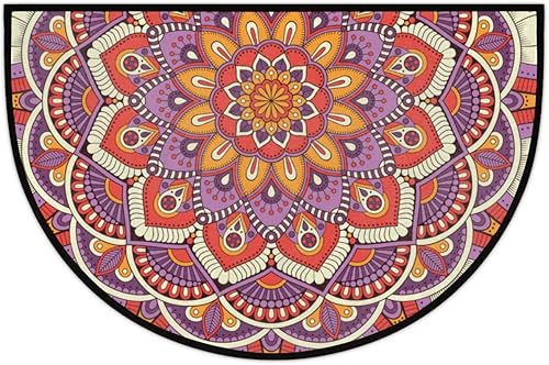 Miniatura 5 de Tapete medio redondo para puerta de arte abstracto, hojas amarillas, tapete de medio círculo para interiores, antideslizante, tapete de entrada para