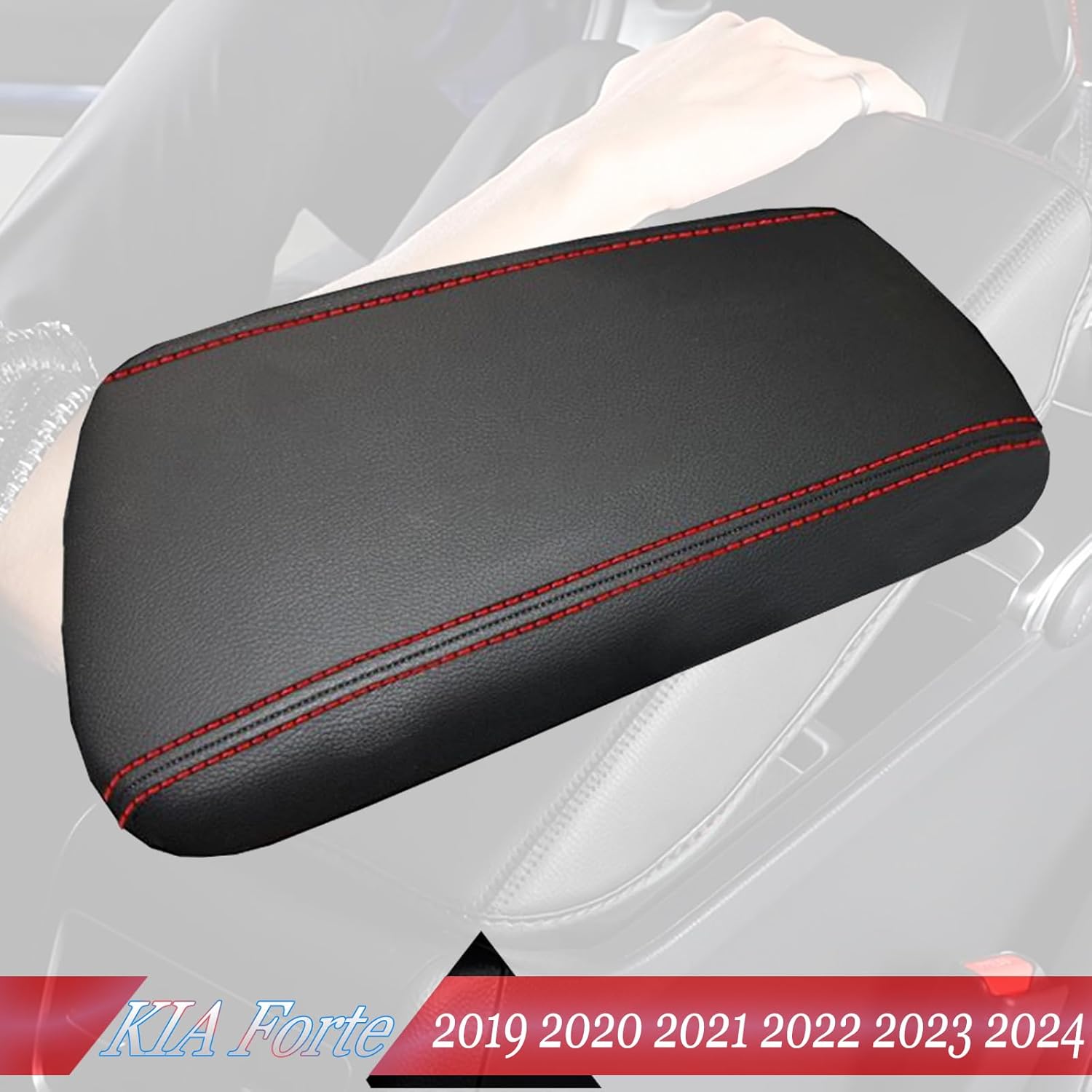 MUXEE Armrest Box Center Console Cover for Kia Forte cerato 2019 2020 2021 2022 2023 2024, Microfiber Leather -Red Stitches