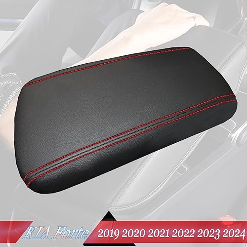 Miniatura 2 de MUXEE Funda de consola central para reposabrazos para Kia Forte Cerato 2019 2020 2021 2022 2023 2024, cuero de microfibra, costuras rojas