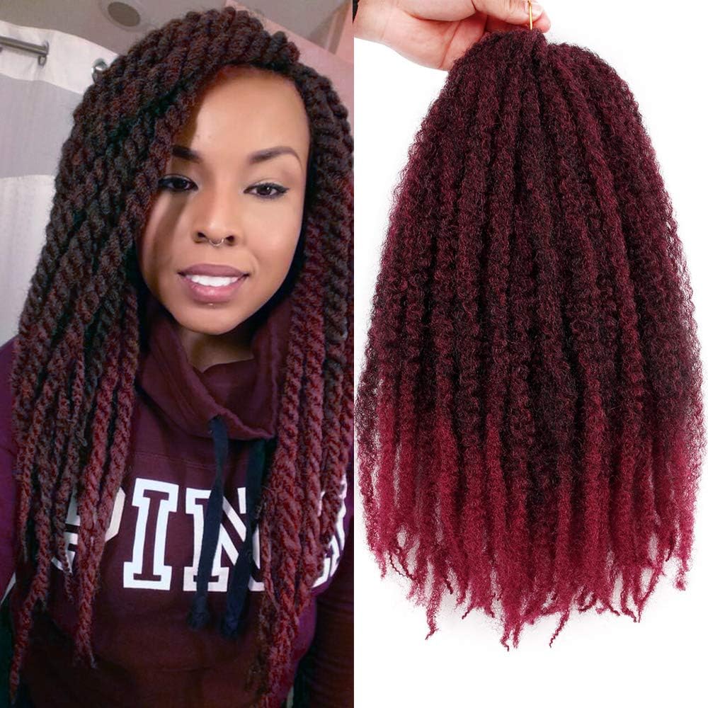 3 Packs Marley Braid Hair Extensions, Afro Kinky Curly Bulk Twist Crochet Braids Hair Extensions for Women (18", Color 1B/BUG)