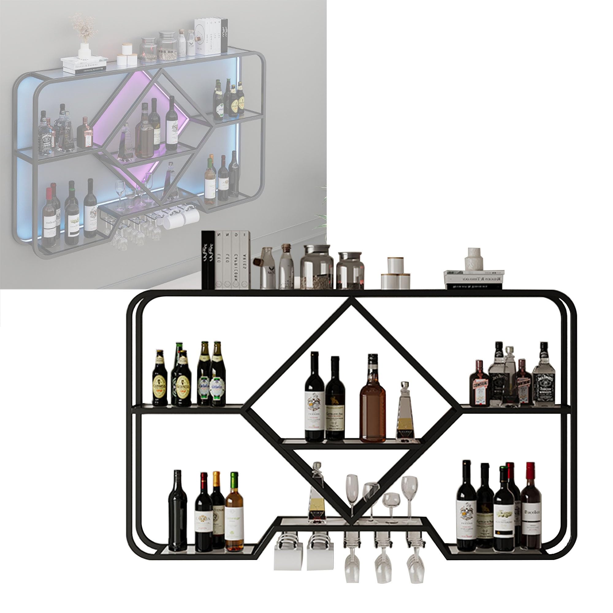 Mini-bar flottant pour maison étagère murale pour bouteilles de vin