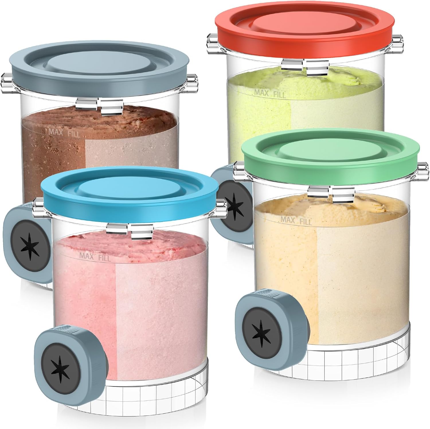 QVN 4 Pack for Ninja Swirl Pints, Creami Containers Compatible with NC700 Series Swirl Creami Maker & Soft Serve Ice Cream Maker - Dishwasher Safe & Freeze Safe
