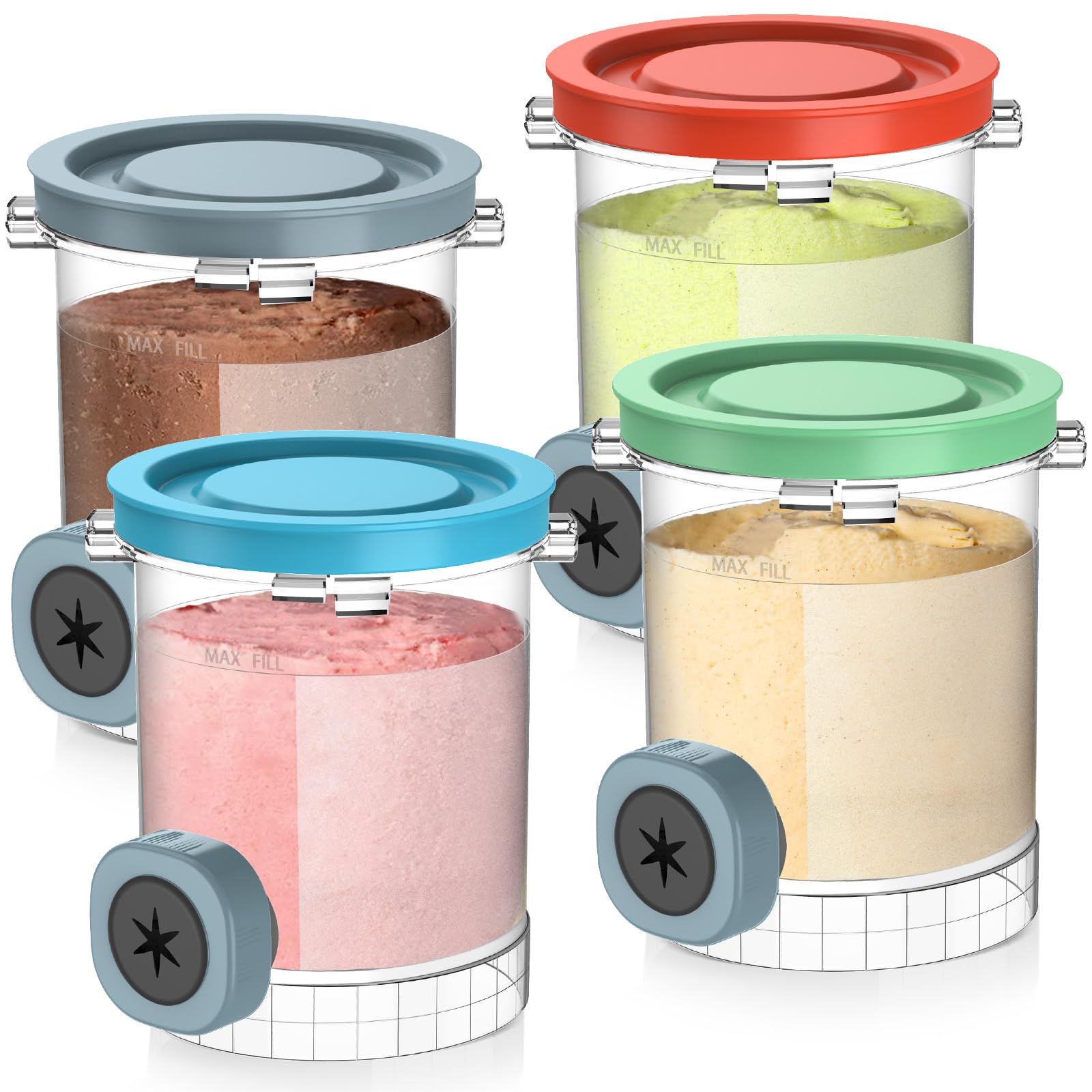 QVN 4 Pack for Ninja Swirl Pints Creami Containers Compatible with NC700 Series Swirl Creami Maker Soft Serve