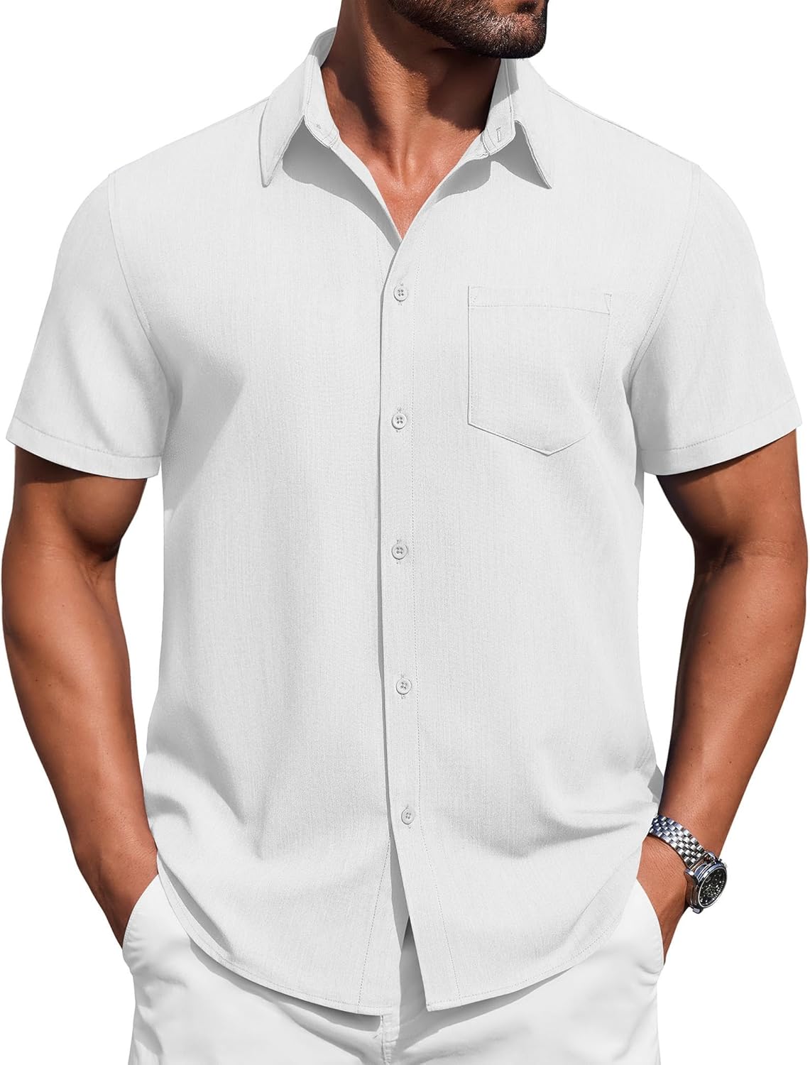 COOFANDY Mens Button Down Short Sleeve Shirt Casual Summer Stretch Denim Dress Shirts with Pocket