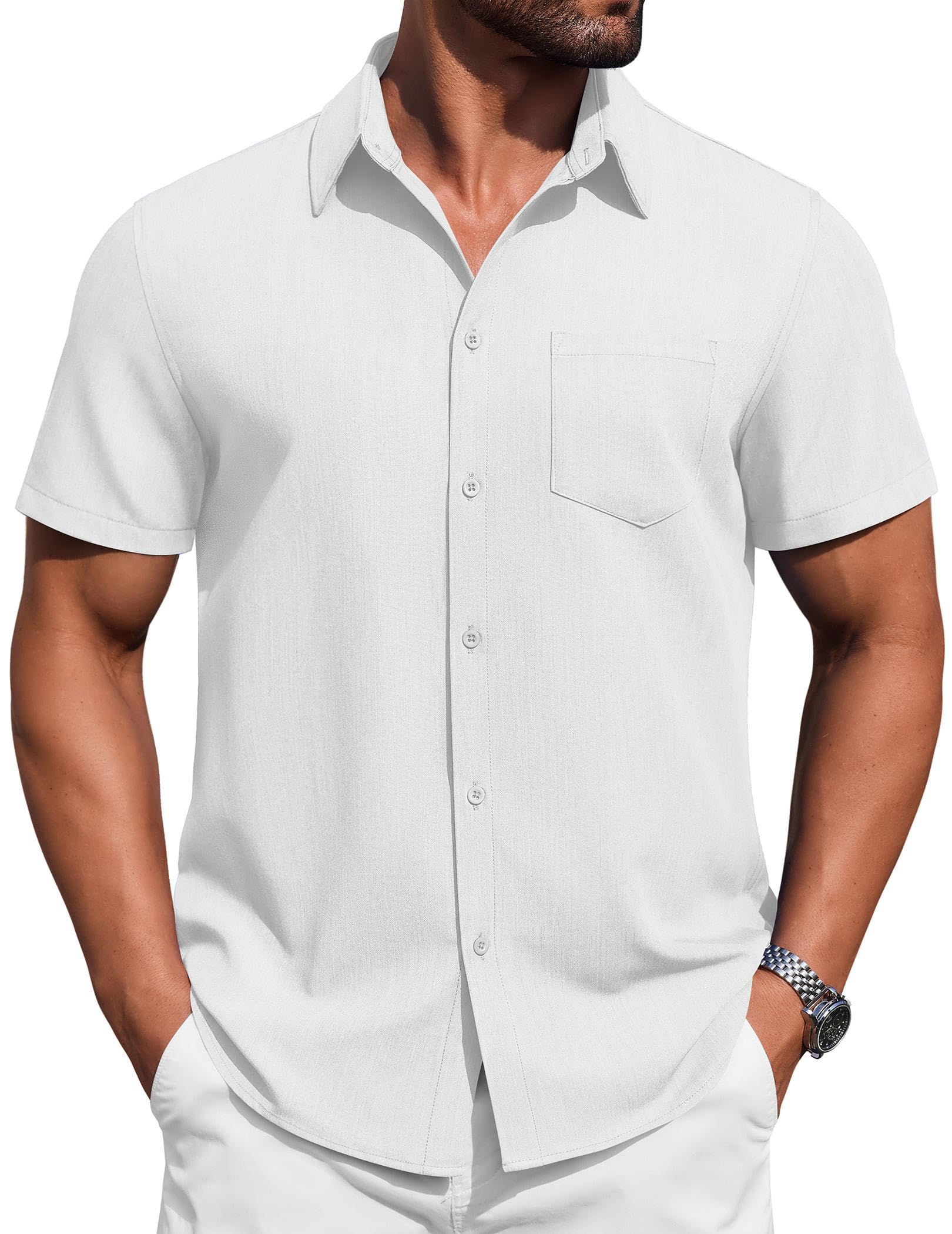 COOFANDY Mens Button Down Short Sleeve Shirt Casual Summer Stretch Denim Dress Shirts with Pocket