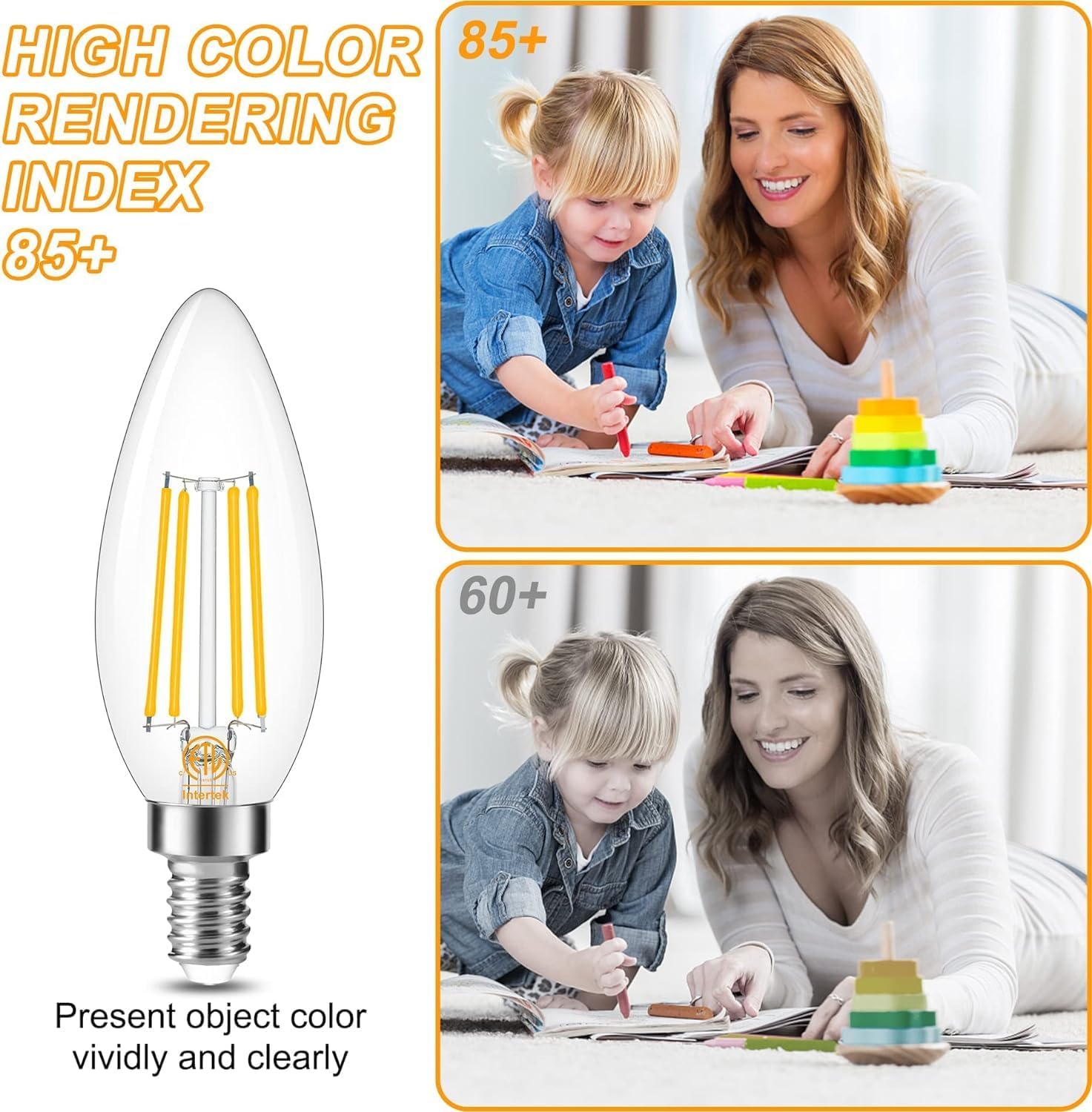 Cotanic E12 LED Bulb Dimmable 3000K Soft White, LED Candelabra Bulbs 60Watt Equivalent, Small Base Type B Light Bulbs, Candle Shape Chandelier Light Bulbs Clear Glass, 600LM, 12 Pack