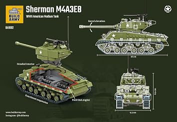 WWII U.S. M4A3E8 Sherman Easy8 Tank Construction Brick Block Building Kit