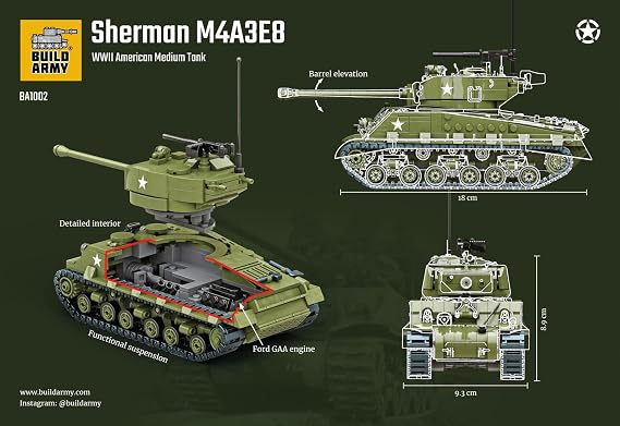 WWII U.S. M4A3E8 Sherman Easy8 Tank Construction Brick Block Building Kit