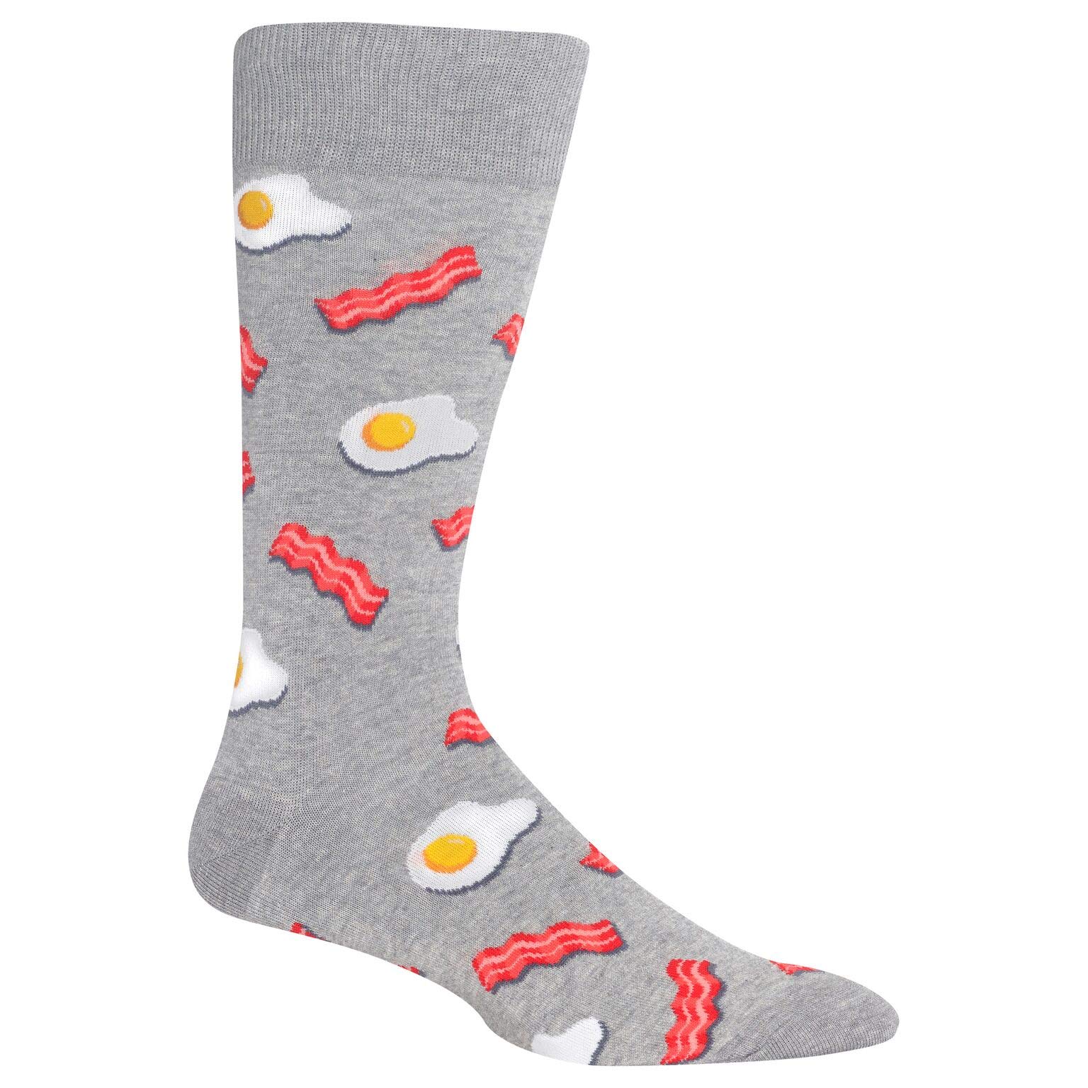 Hot SoxEggs and Bacon Crew Socks, 1 Pair, Sweatshirt Grey Heather, Men's 6-12.5 Shoe