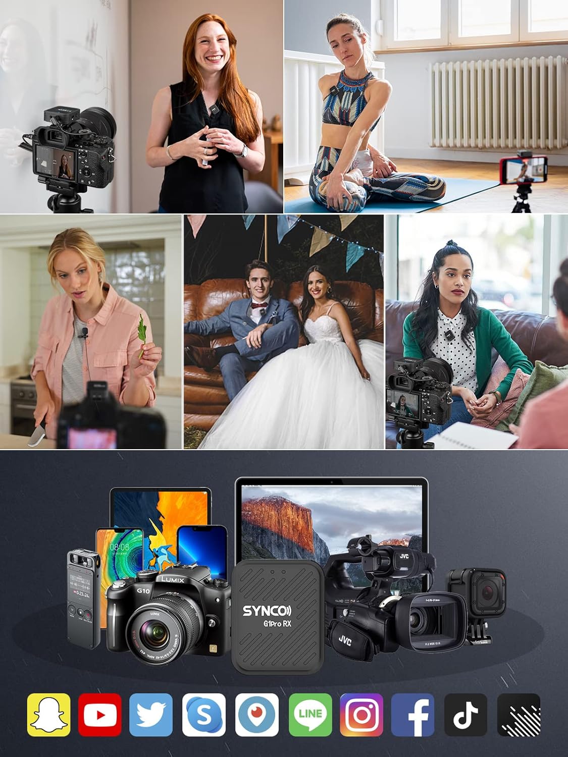 SYNCO Wireless Lavalier Microphone G1(A1) Pro, Professional Lapel Mic with Charging Case One-Touch Noise Cancellation 150M 24H Working Hour for Solo Vlog/YouTube/Tiktok for Camera Smartphone Tablet