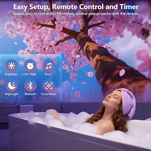 Miniatura 4 de Rossetta Proyector 3D, Mini Proyector de Galaxia HD 3D con Altavoz Bluetooth y Control Remoto, Temporizador de 1/2H, 60 Temas, Luz Nocturna para