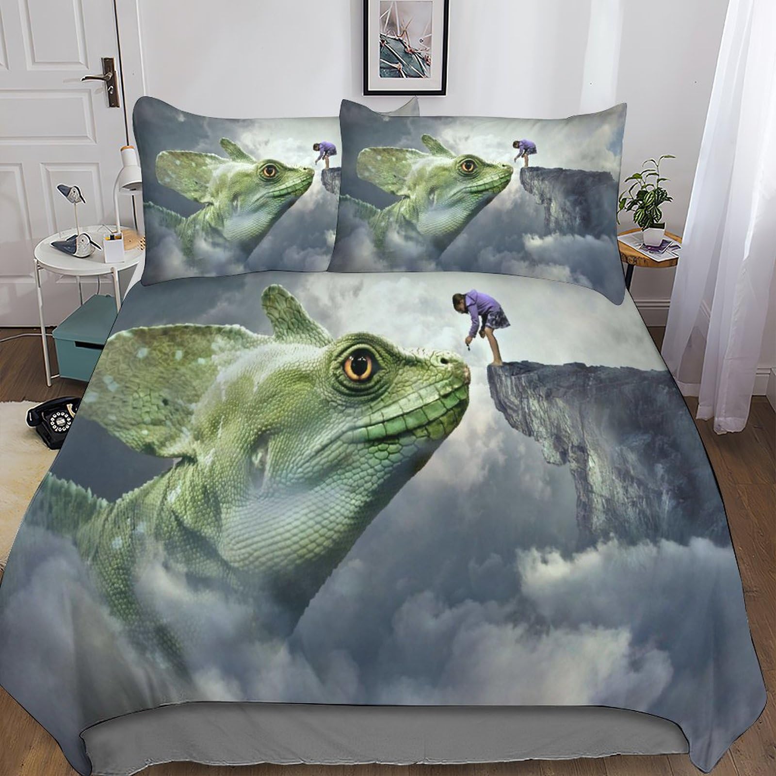 Parure de lit Lizards 3D avec fermeture éclair pour un lit double 200x200cm doux et facile à border