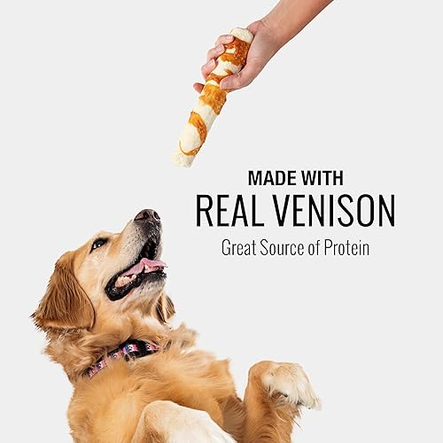 Vista 60 de GOOD 'N' FUN Rollos pequeños hechos con venado real, 10 unidades, cuero crudo altamente digerible para perros, multicolor, número de modelo: P-94431